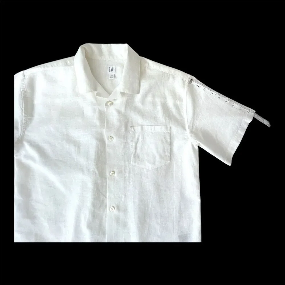 NWOT GAP Kids Boys White Linen Cotton Button-Up Vacay Shirt XXL 14-16 887399